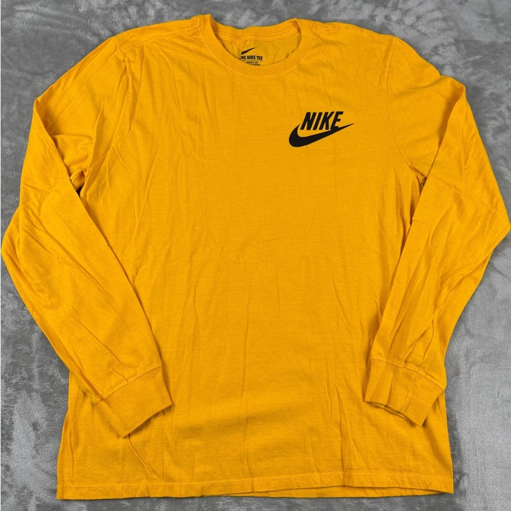 Nike Mens Long Sleeve Graphic Tee Mustard Yellow Athletic Cut Futura Logo L